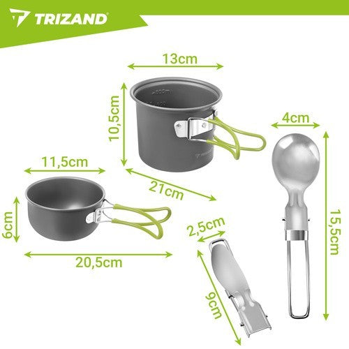 Camping Kochset Aluminium 1,2L Campinggeschirr Topf Pfanne Klappbesteck Outdoor