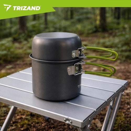 Camping Kochset Aluminium 1,2L Campinggeschirr Topf Pfanne Klappbesteck Outdoor
