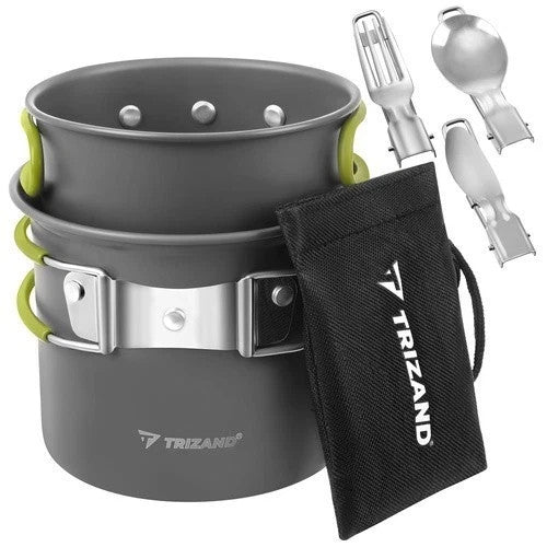 Camping Kochset Aluminium 1,2L Campinggeschirr Topf Pfanne Klappbesteck Outdoor