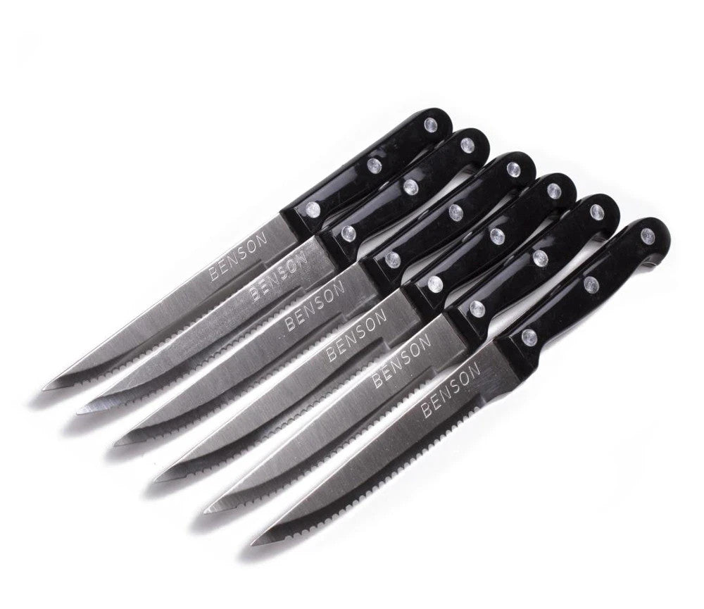 Steakmesser 6er Set Edelstahl Scharf Gezahnt Grillmesser Küchenmesser Silber