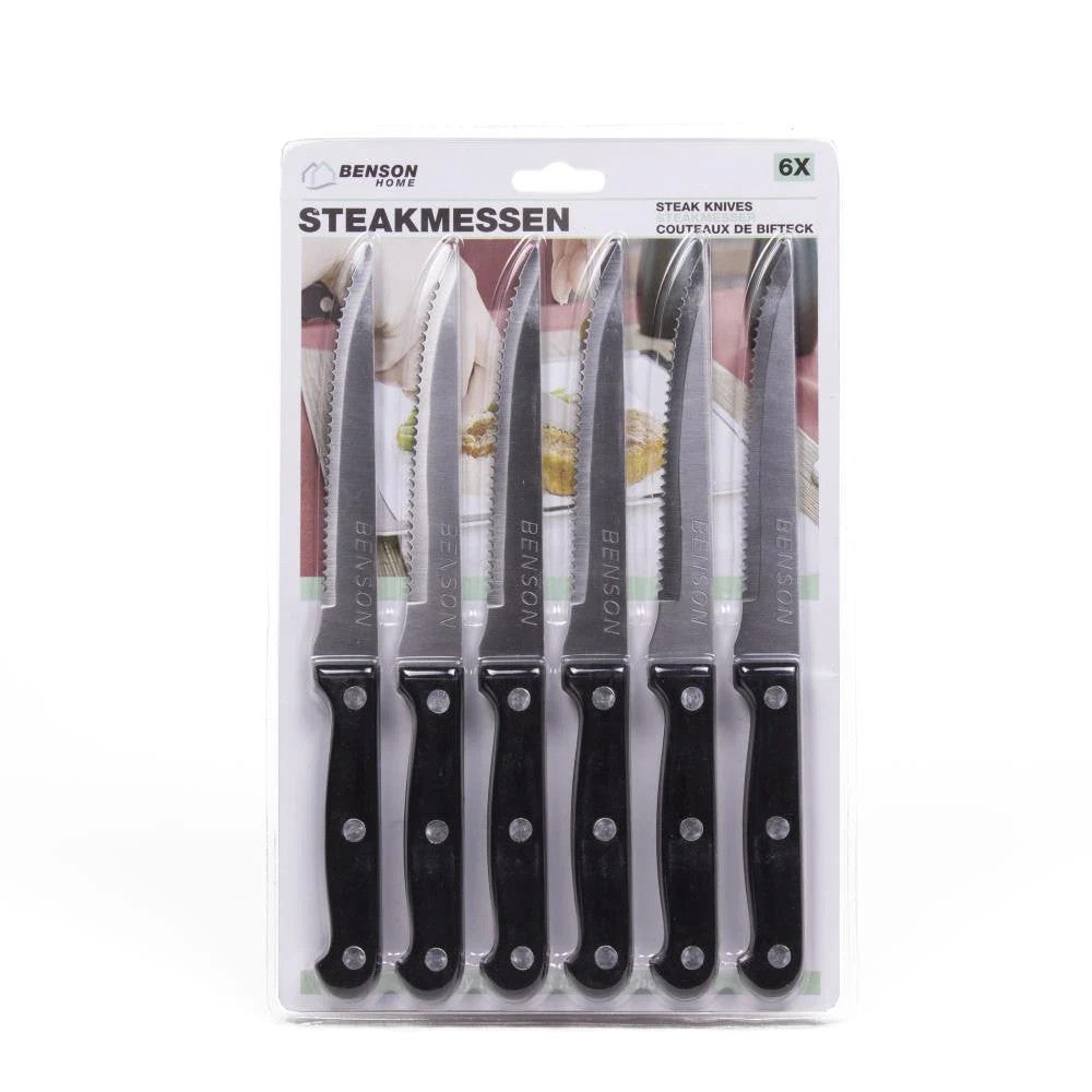 Steakmesser 6er Set Edelstahl Scharf Gezahnt Grillmesser Küchenmesser Silber