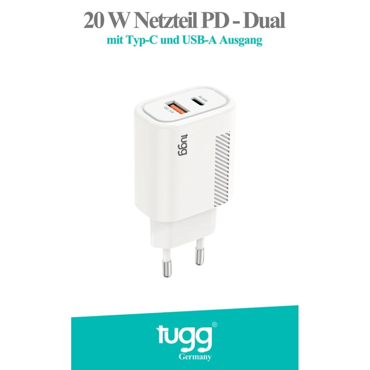 Tugg 20W USB-C PD Schnellladegerät Netzteil Dual USB USB-C & USB-A Ladegerät