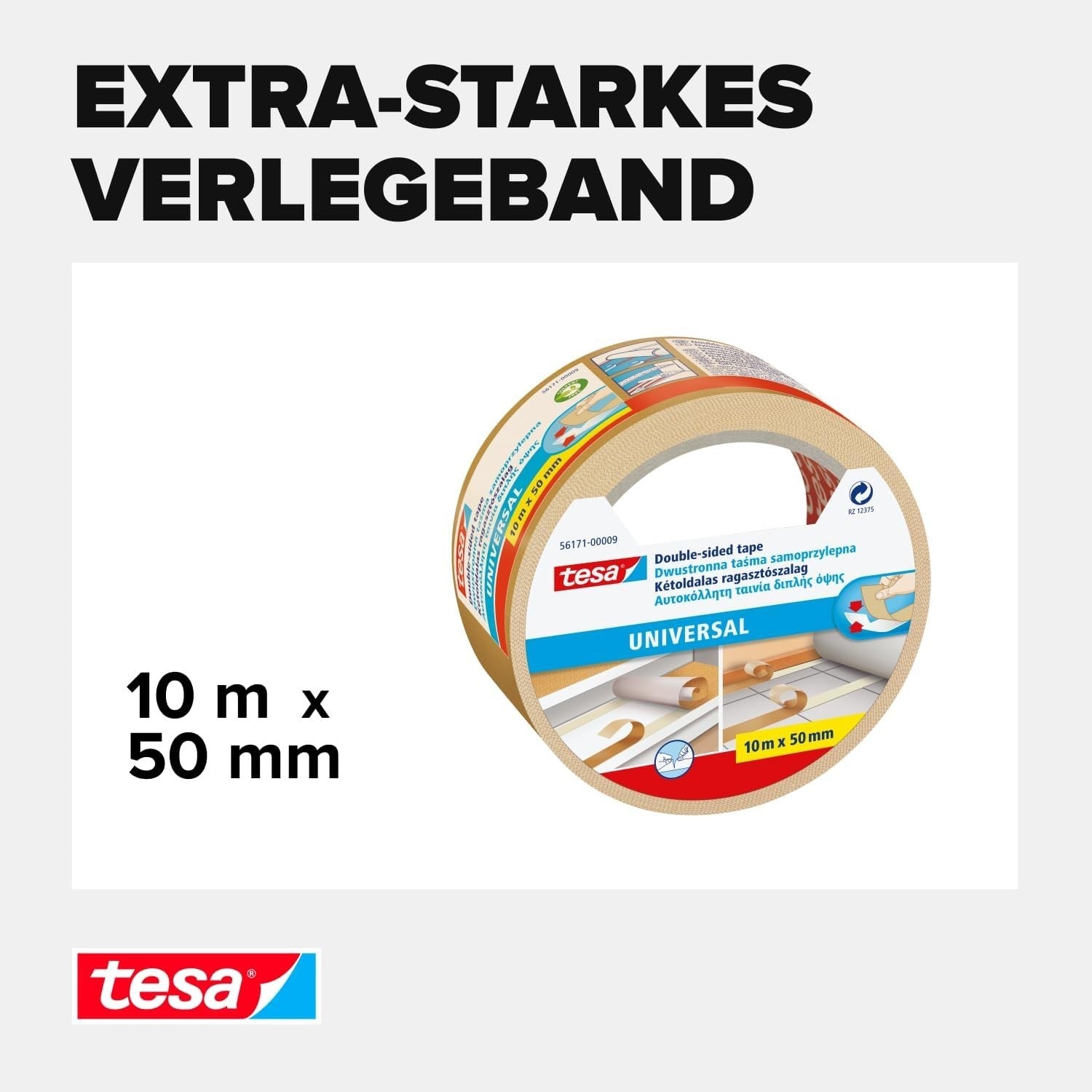 Doppelseitiges Klebeband 10m x 50mm Extra Stark Teppichboden Basteln Montage