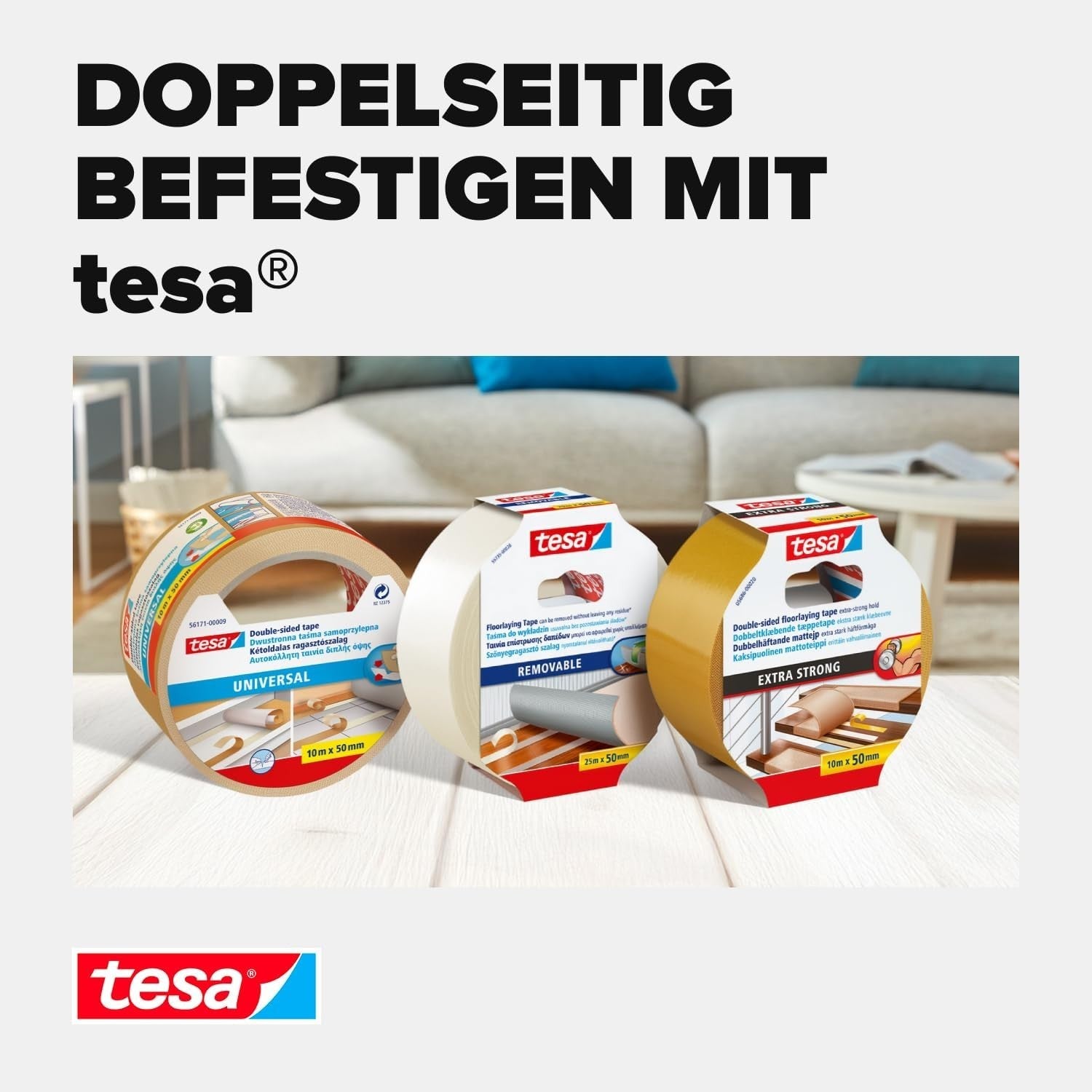 Doppelseitiges Klebeband 10m x 50mm Extra Stark Teppichboden Basteln Montage