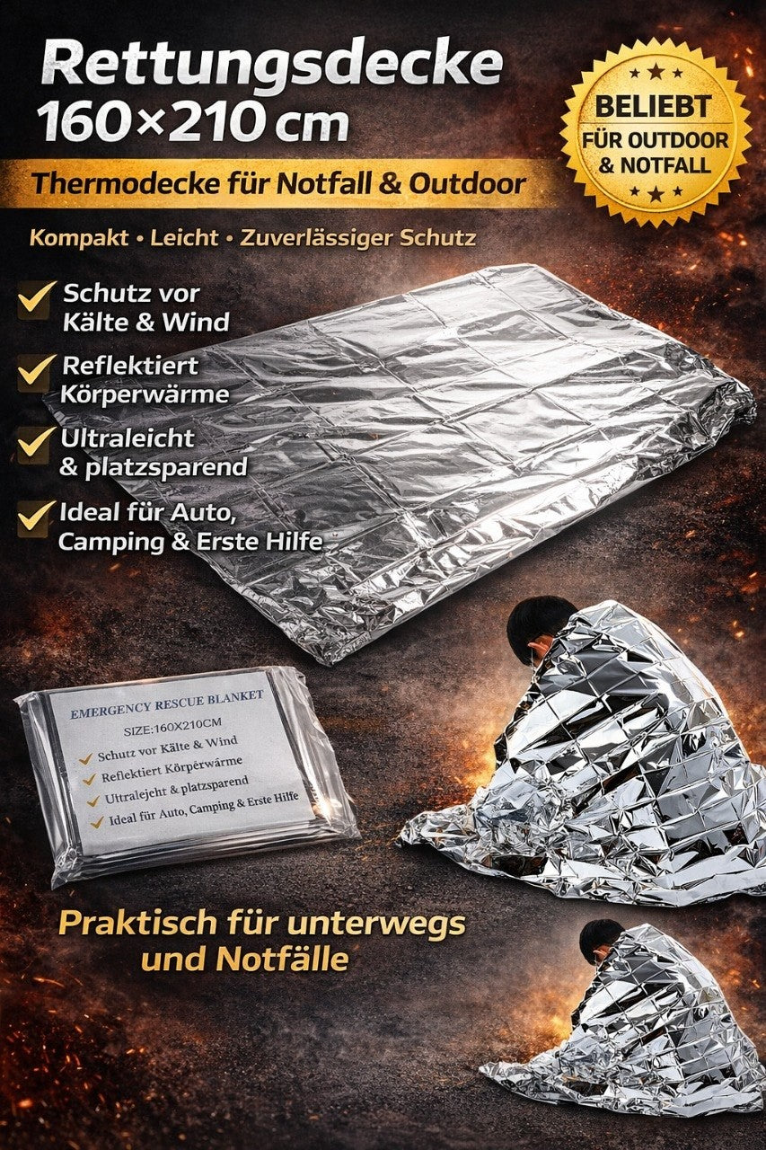 Rettungsdecke 160x210cm Thermodecke Notfalldecke Outdoor Erste Hilfe
