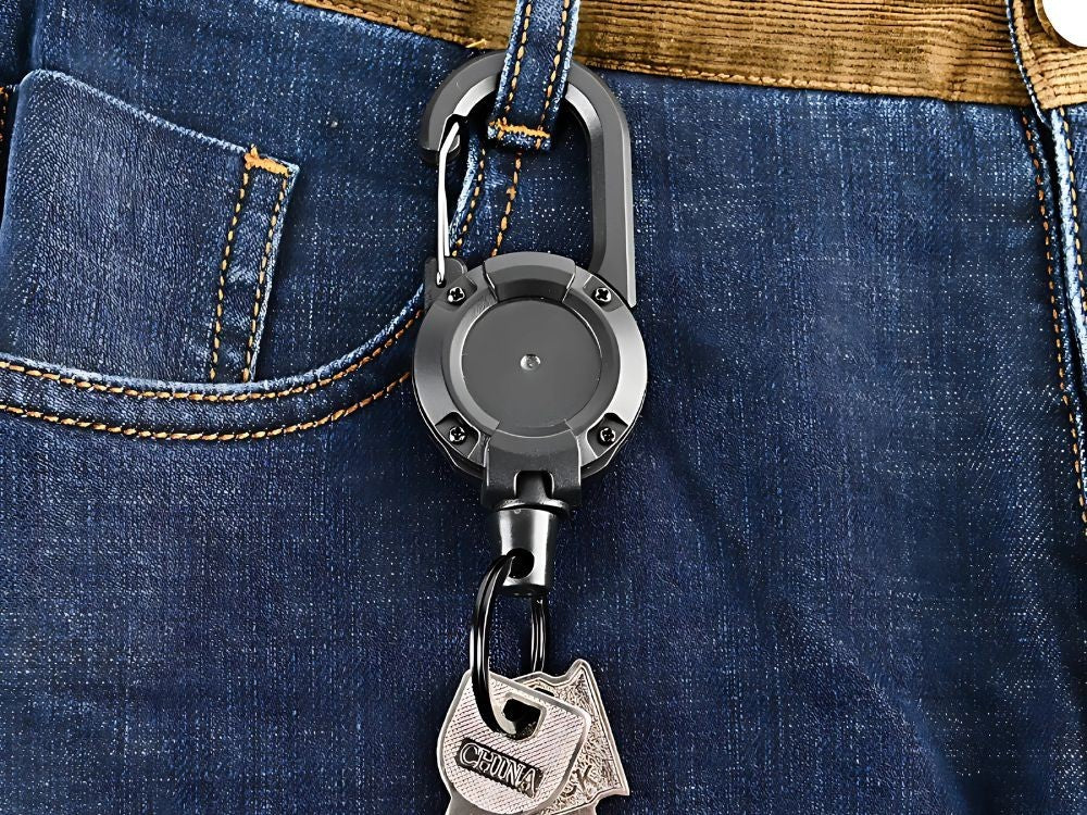 Schlüsselaufroller mit Stahlseil Karabiner Schlüsselhalter Ausweis Retraktor