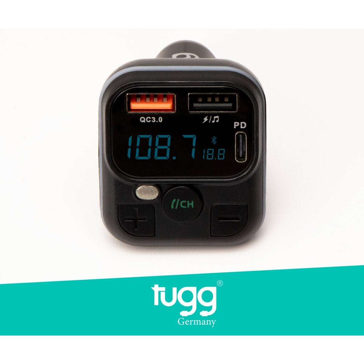 FM Transmitter Bluetooth 5.0 38W USB-C USB-A Auto Radio Adapter Tugg C32