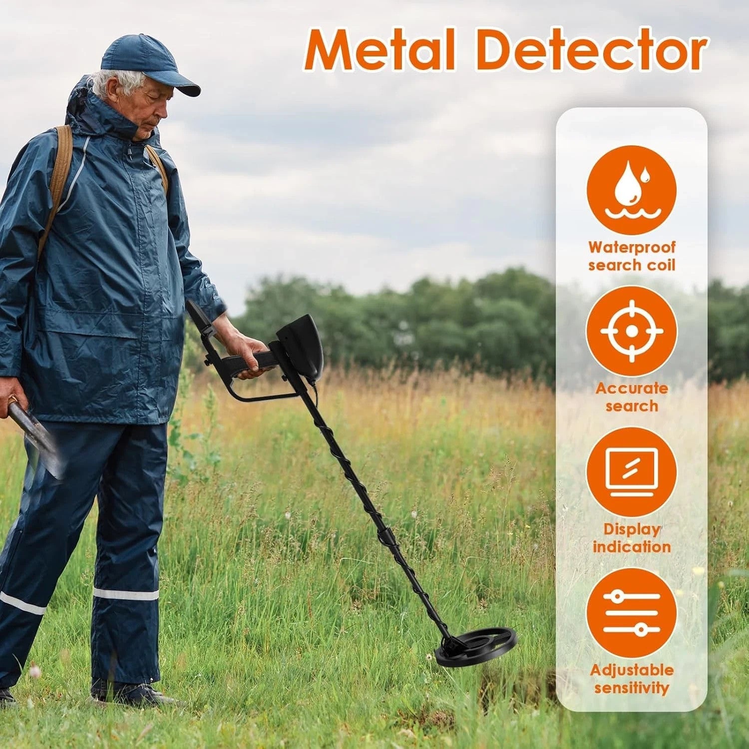 Metalldetektor Profi LCD 2 Modi Wasserdichte Suchspule Kopfhörer Schaufel Set