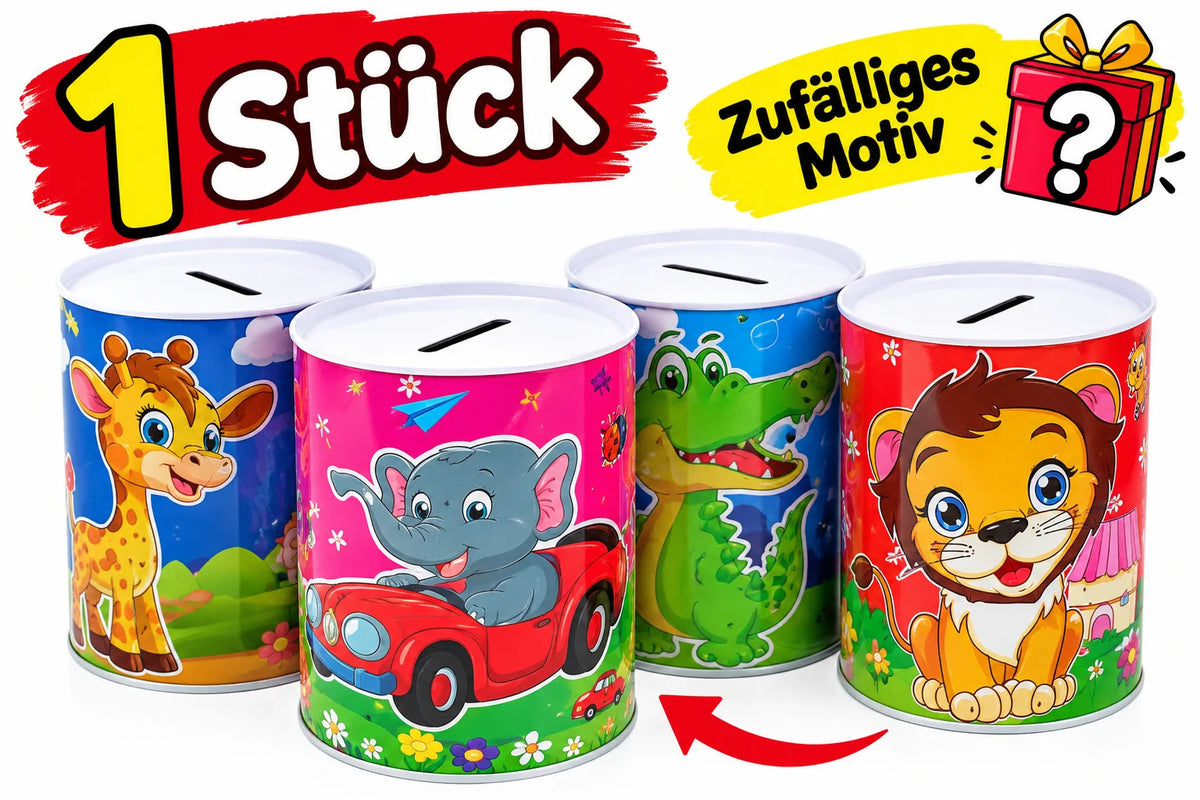 Spardose Kinder Metall 12,5x8cm Geldbüchse 1 oder 4 Stück Motiv Mix