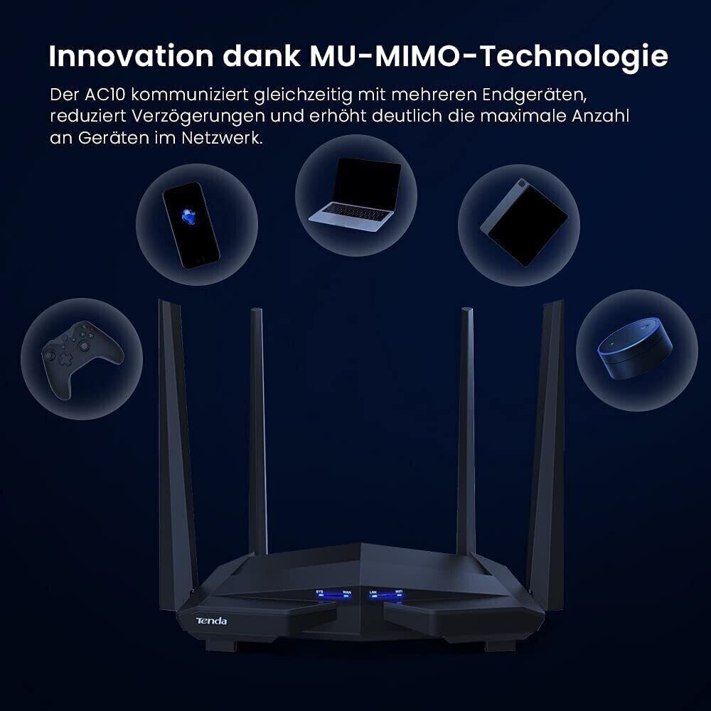 Tenda Router AC10U WLAN Router (Dual-Band Gigabit Router AC1200 2.4Ghz &amp; 5Ghz