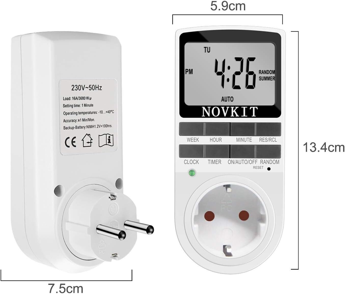 Digital timer socket timer weekly timer 24h 10Prog 3680W 