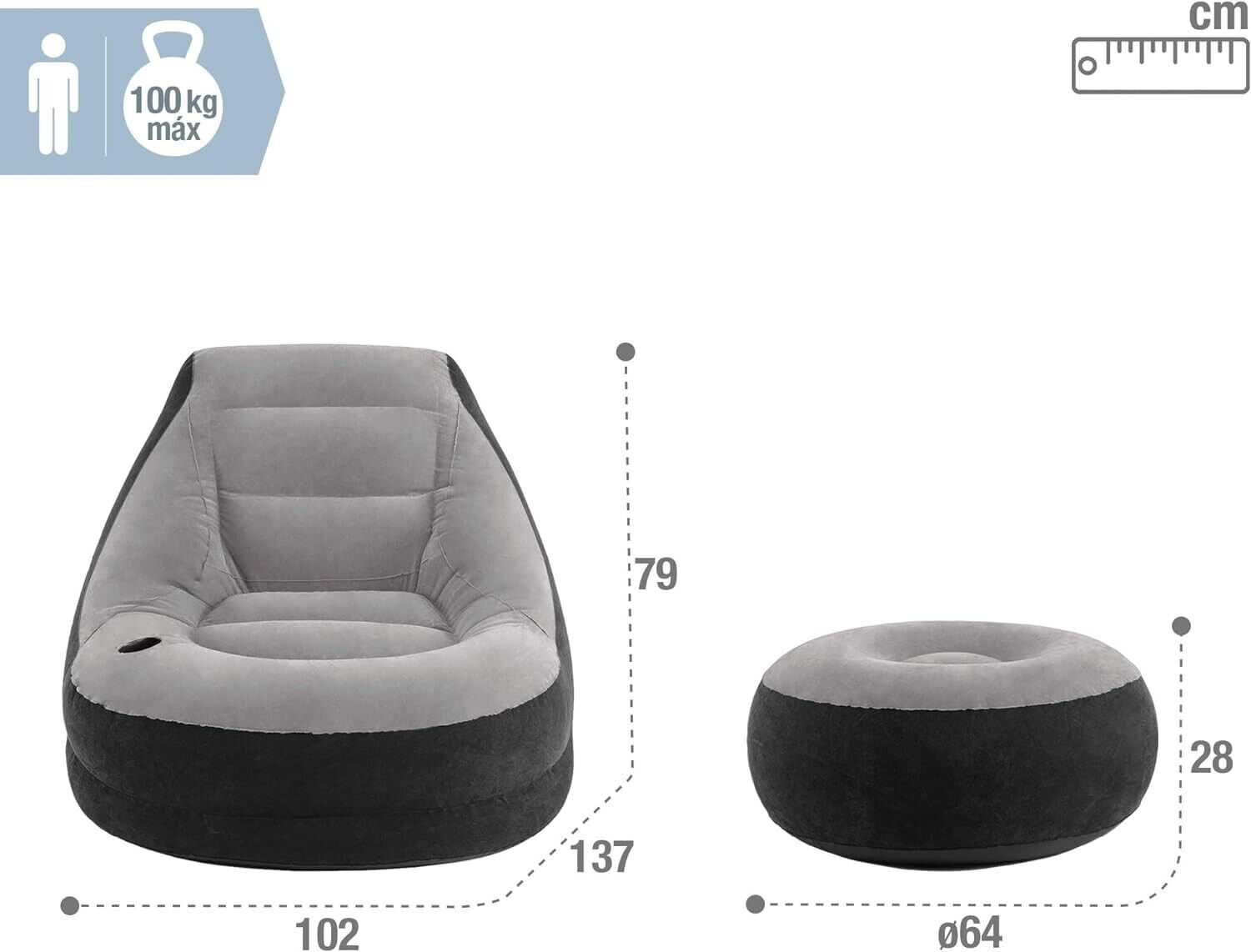 Intex 68564 Ultra Lounge Luftsessel mit Ottomane & Getränkehalter Aufblasbar