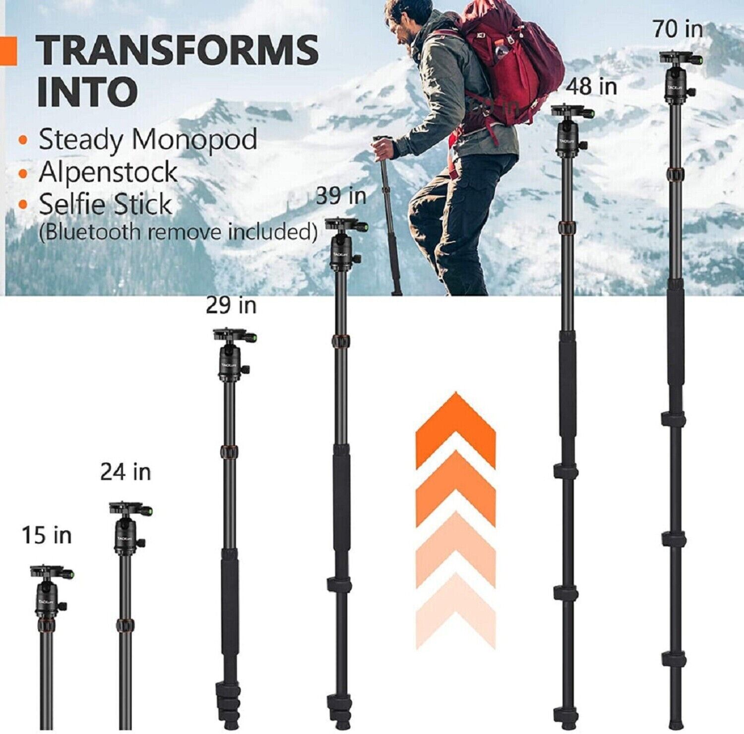 TACKLIFE Camera Mobile Phone Tripod Stand Holder Photo Tripod 55-178cm 360° 9kg Load 