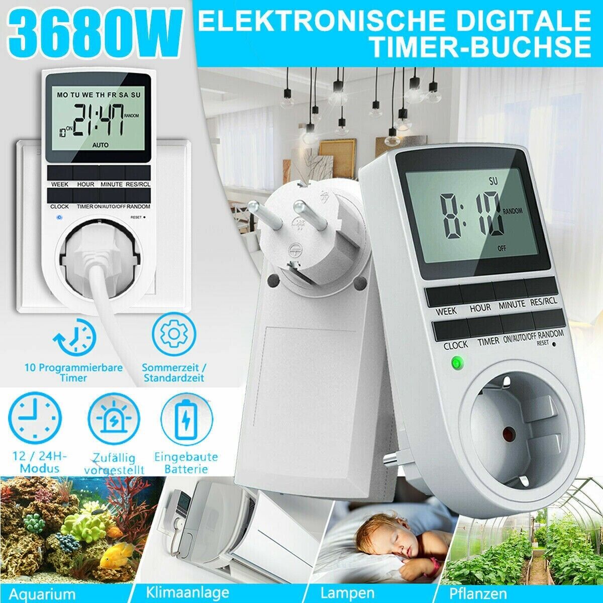 Digital timer socket timer weekly timer 24h 10Prog 3680W 