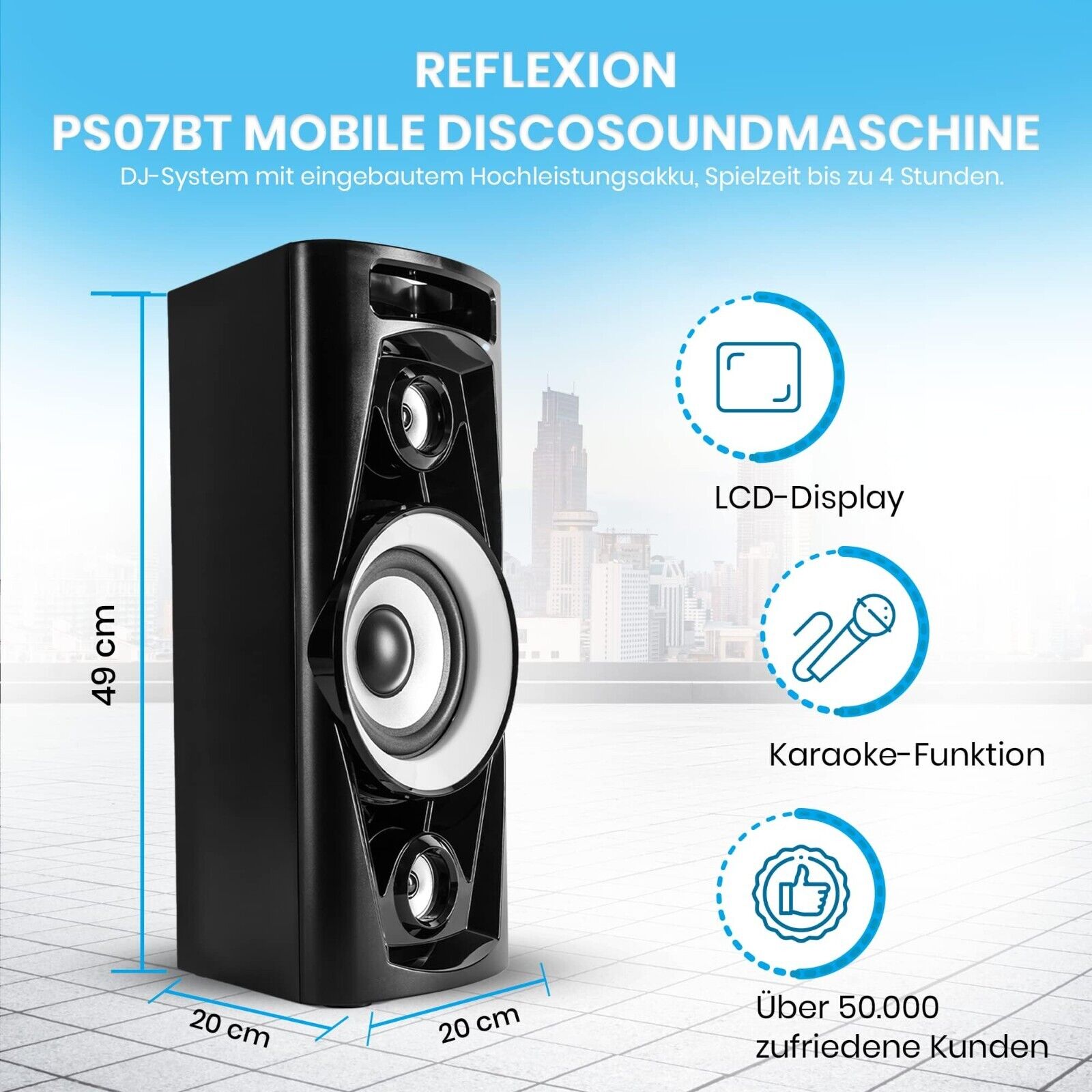 Reflexion PS07BT Mobile Disco Sound Machine with Bluetooth, Radio, Karaoke Battery 320w 