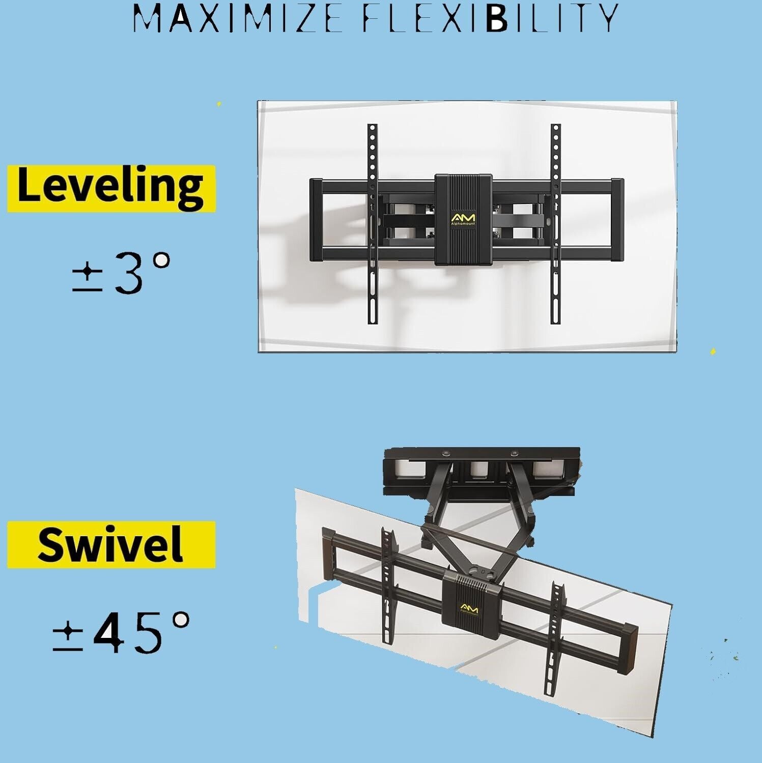 Alphamount TV Wall Mount Swivel for 37-75 inch TVs, Tilt Extendable