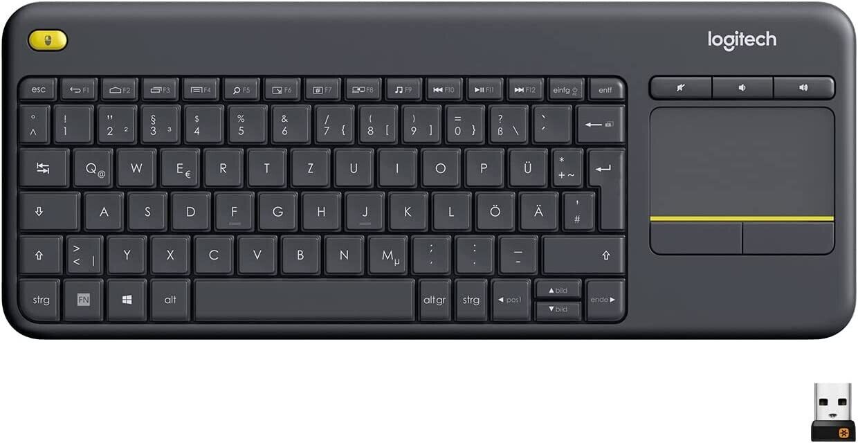 Logitech K400 Plus Kabellose Touch-TV-Tastatur mit integriertem Touchpad, Deutsches QWERTZ-Layout, Schwarz