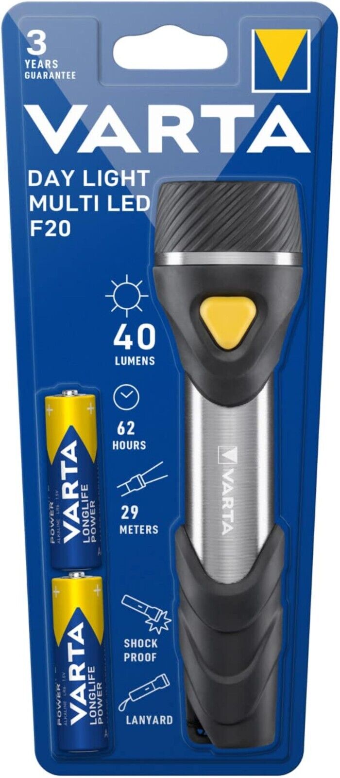 VARTA flashlight with 9 LEDs including 2x AA batteries, Day Light Multi LED F20...