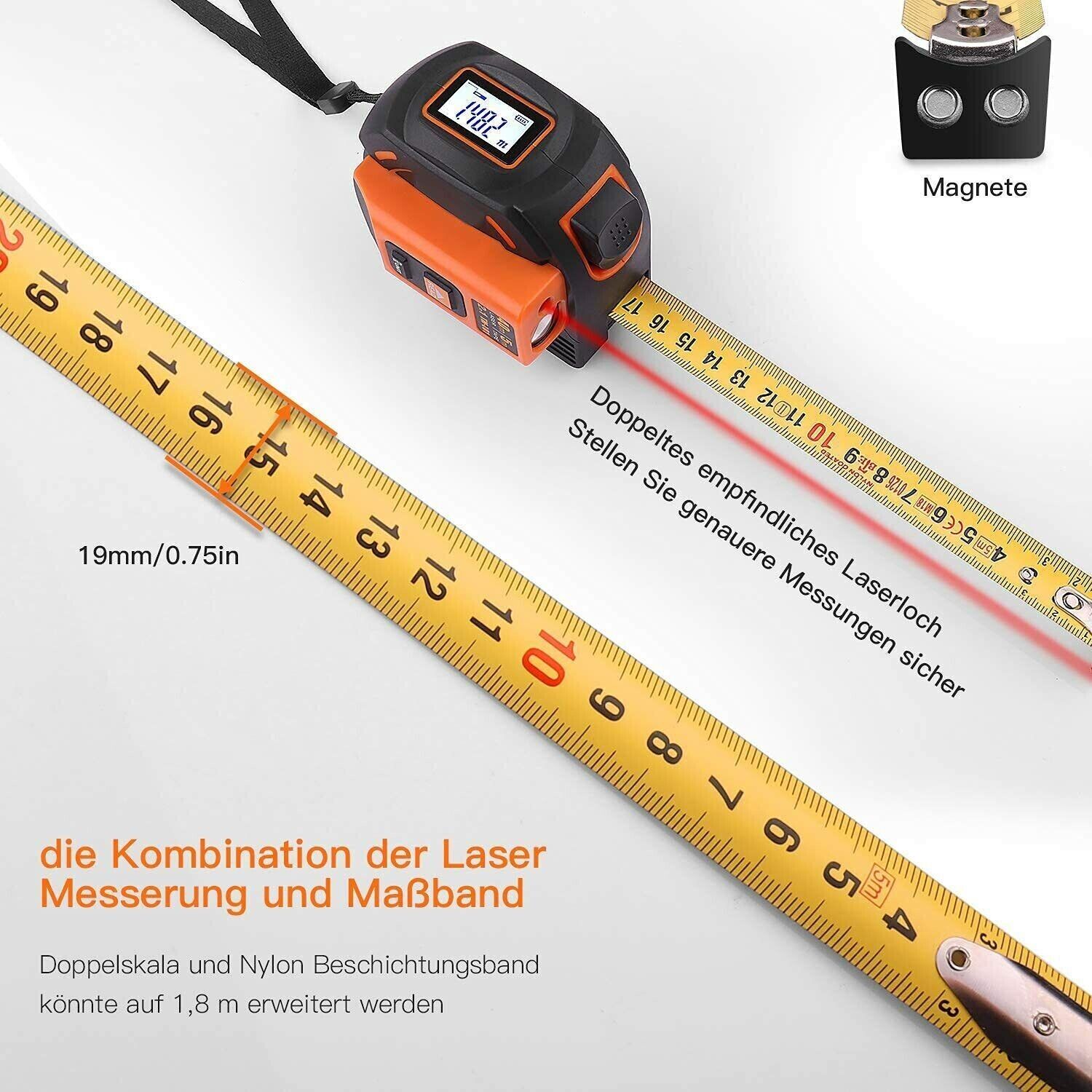 Tacklife TM-L01 Laser-Entfernungsmesser 40m mit 5m Maßband – HD-Display, Magnethaken, 2-in-1 Messgerät