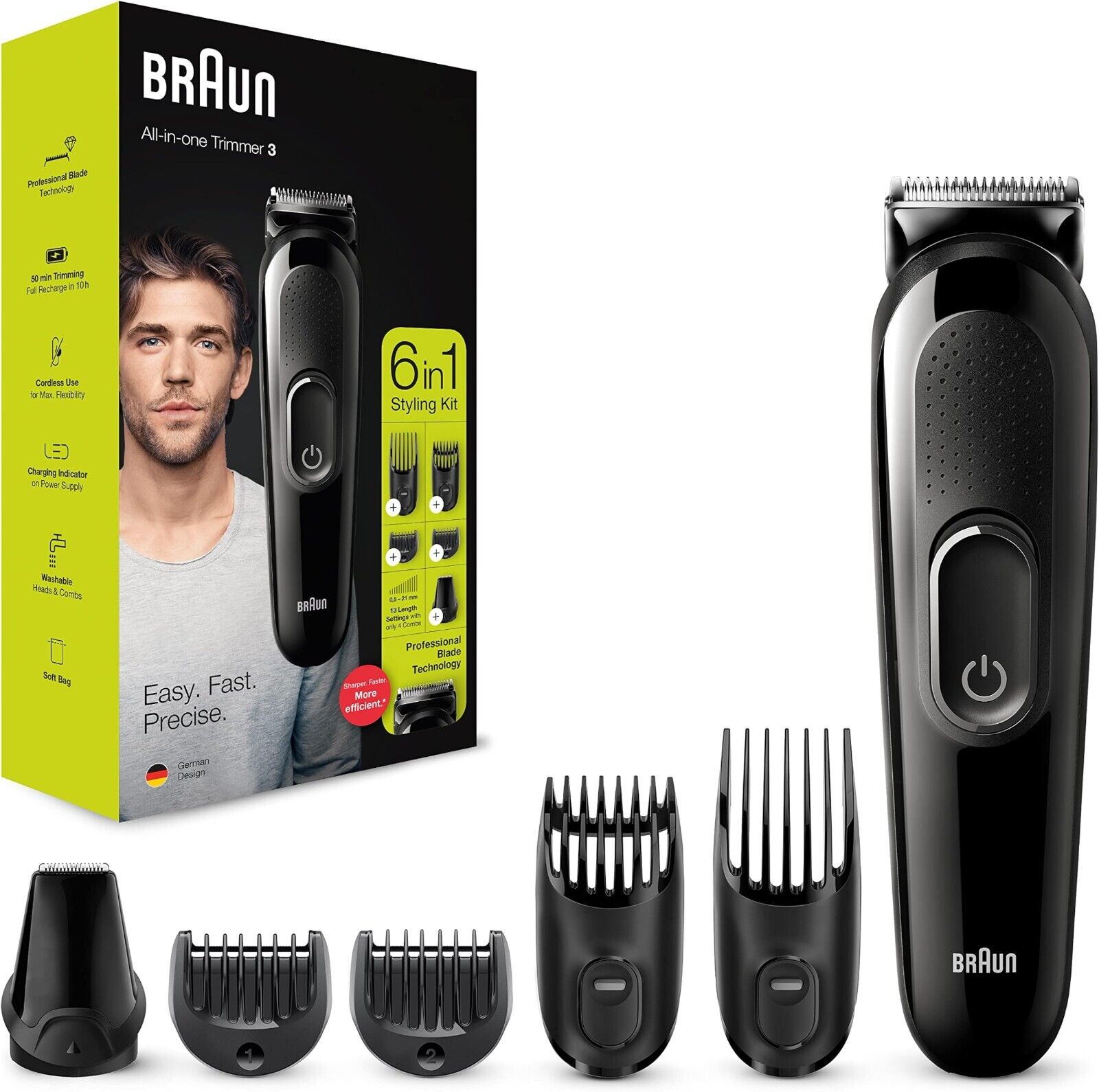 Braun 6-in-1 beard trimmer with hair and nose trimmer for beard facial shaver