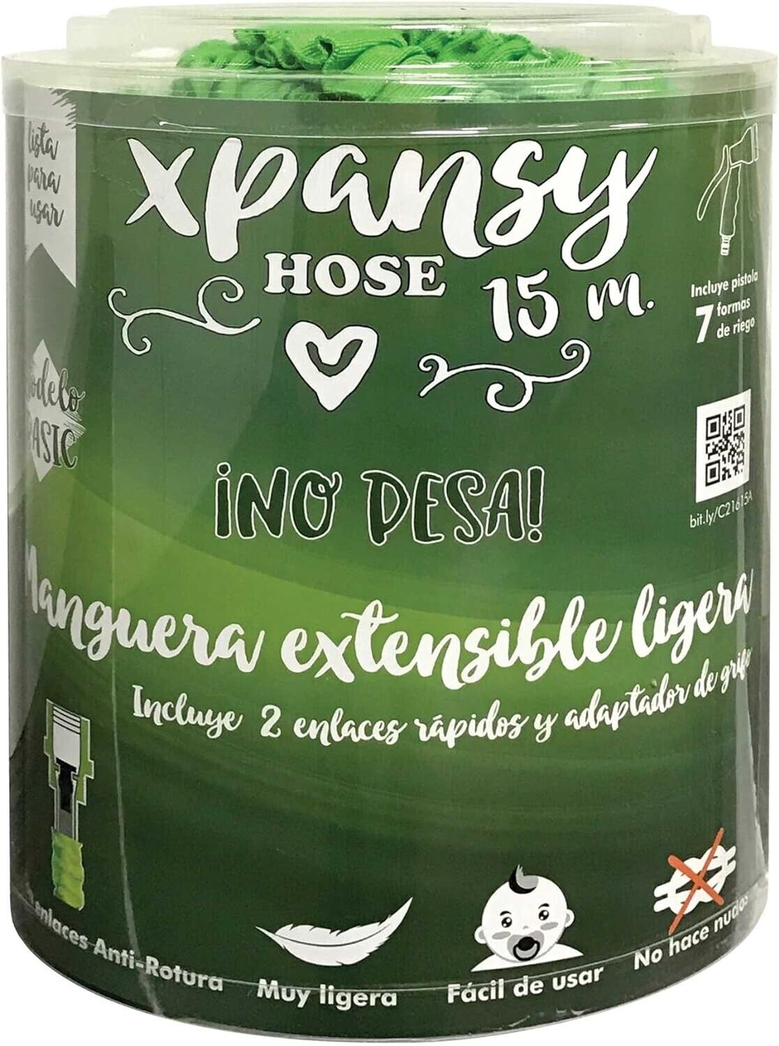 Flexible garden hose, water hose, expandable flexible hose, 15 meters, green