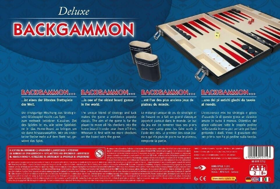 Noris 606101712 - Deluxe Backgammon in a case, strategy game in a handy case
