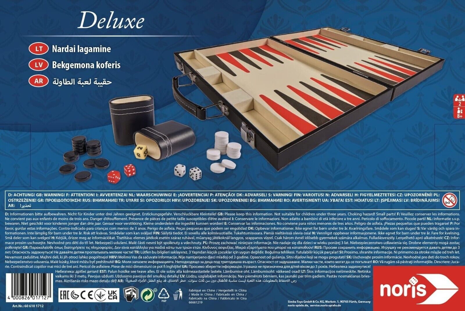 Noris 606101712 - Deluxe Backgammon in a case, strategy game in a handy case