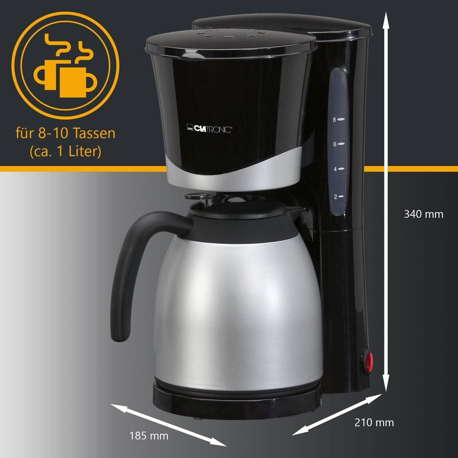 Clatronic KA 3327 Filterkaffeemaschine – 1L Thermoskanne, 8–10 Tassen, Aromaverschluss
