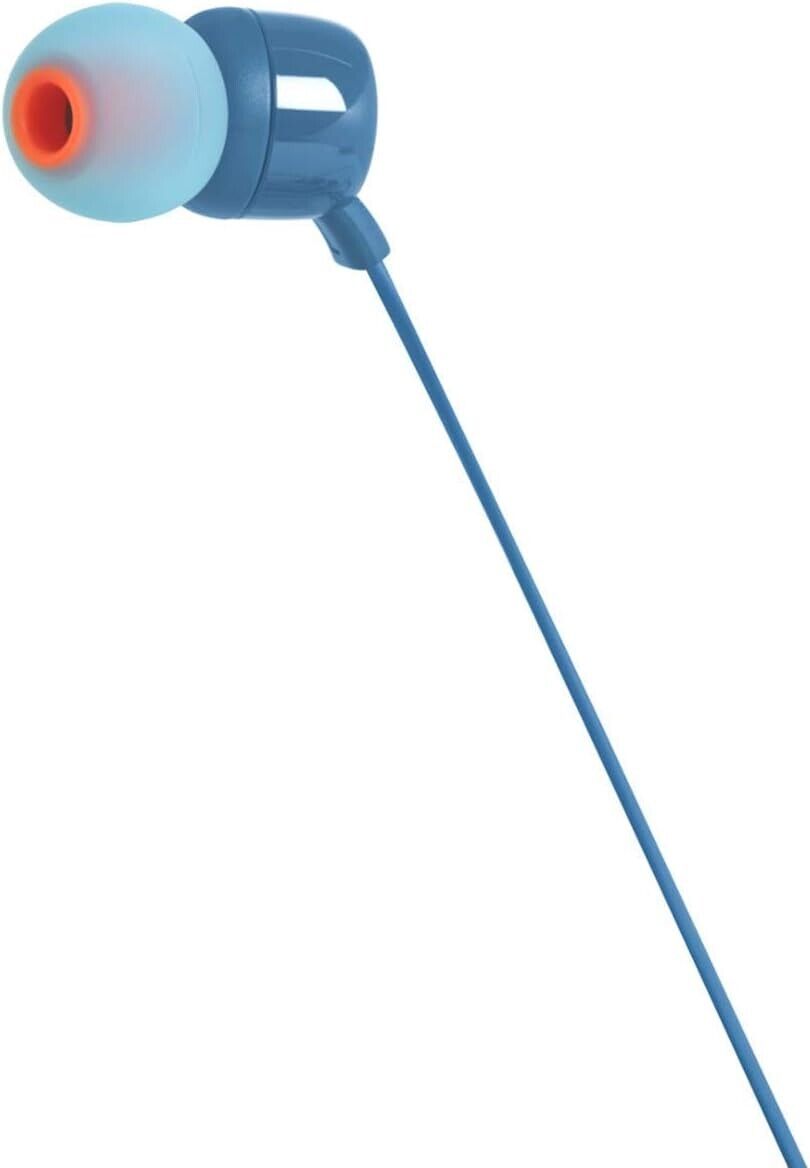 JBL Tune 110 In-Ear Kopfhörer Blau mit Pure Bass Sound, Mikrofon und verwicklungsfreiem Flachbandkabel