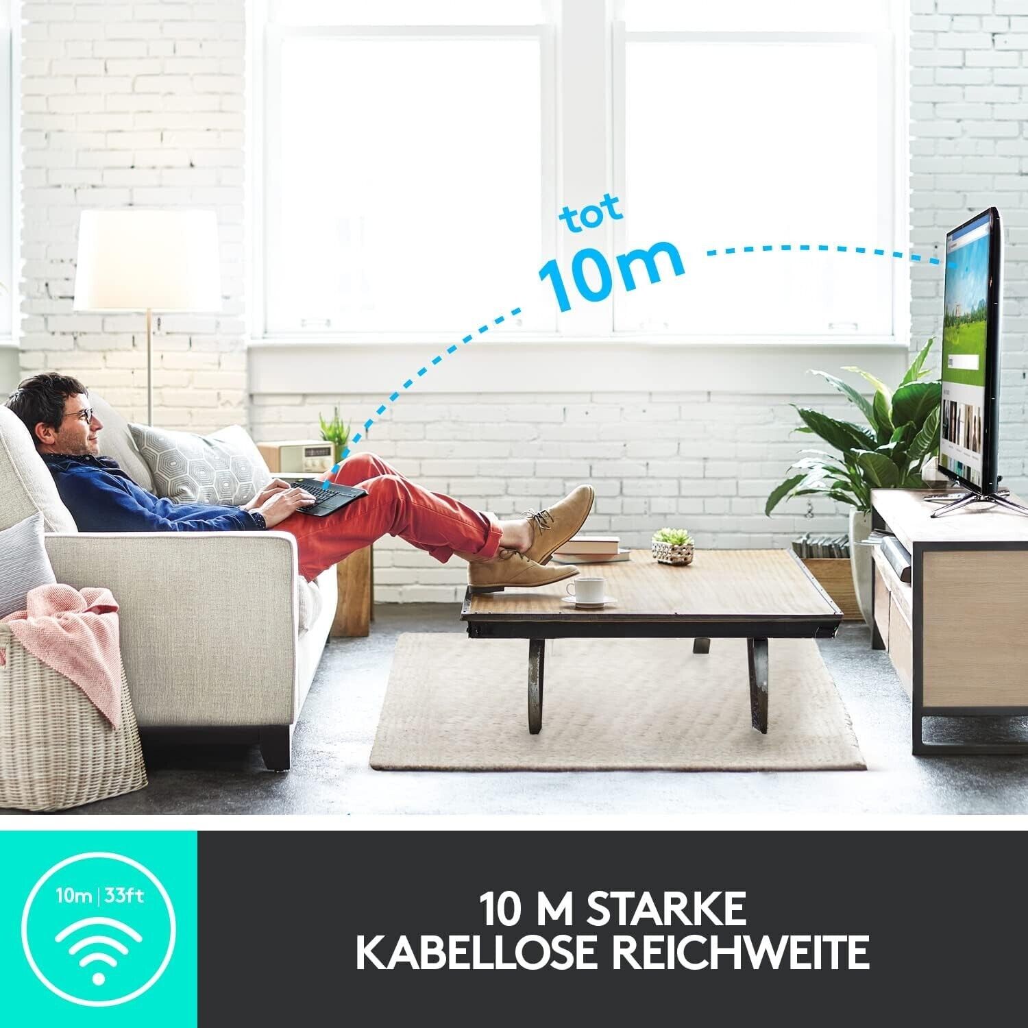 Logitech K400 Plus Kabellose Touch-TV-Tastatur mit integriertem Touchpad, Deutsches QWERTZ-Layout, Schwarz