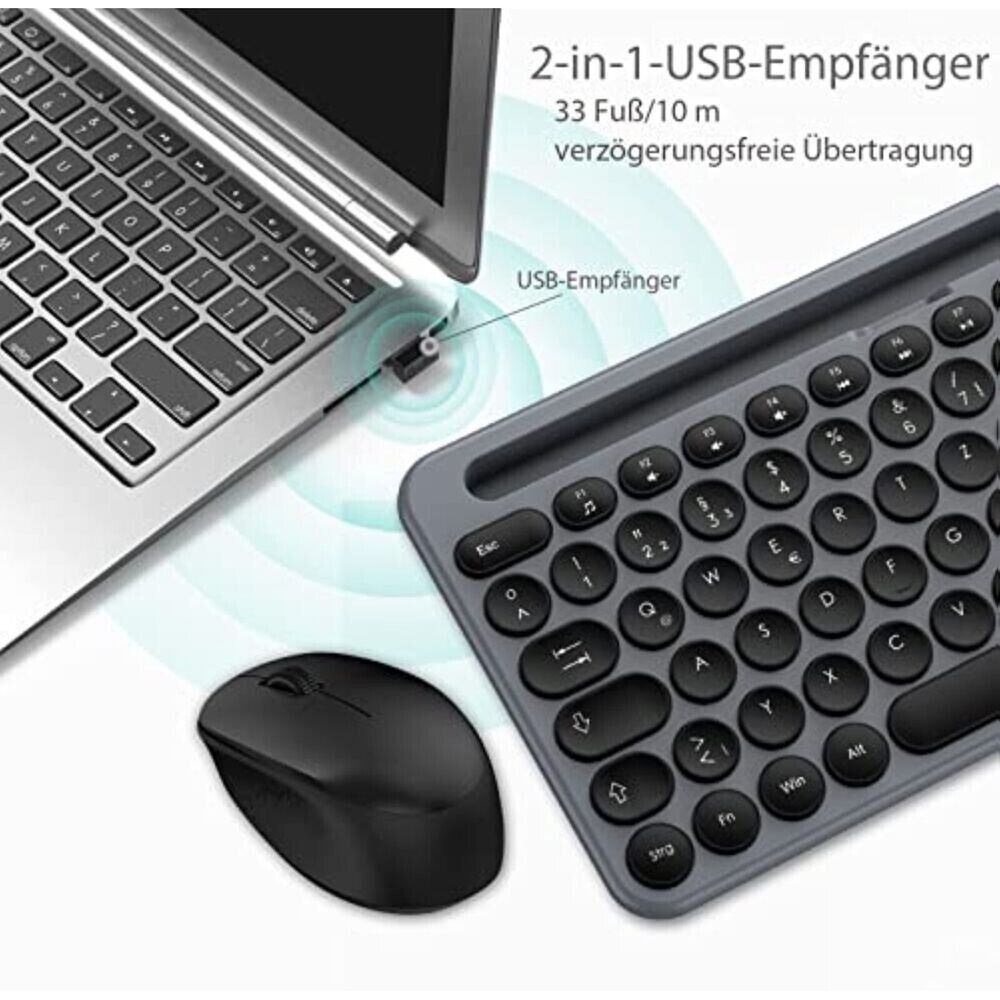 Kabelloses 2-in-1 Tastatur Maus Set – Ultradünnes Wireless Keyboard mit Silent Mouse, DE Layout, Rosa