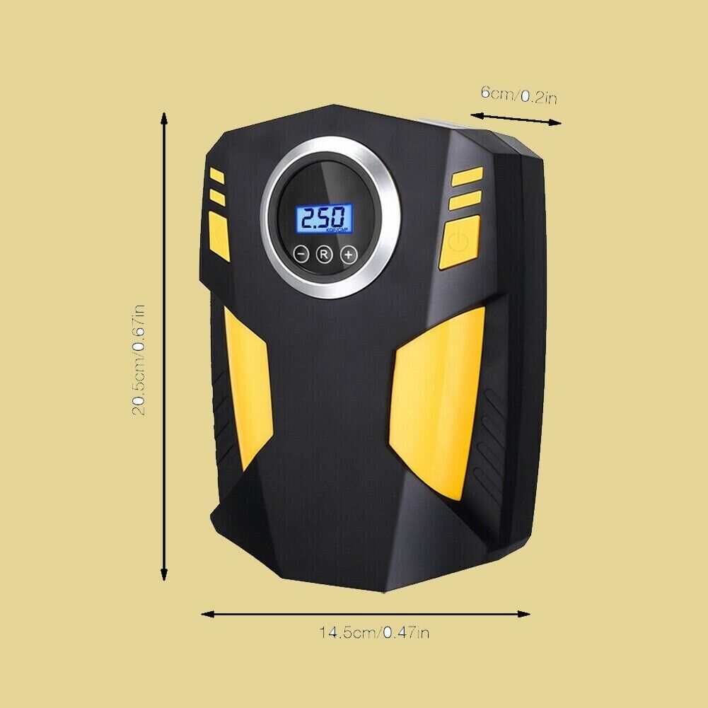 Tragbarer 12V Luftkompressor 150PSI – Digitale Auto Luftpumpe mit LED Notlicht, Manometer & 3 Düsenadaptern – Für Auto, Fahrrad, Motorrad & Ball