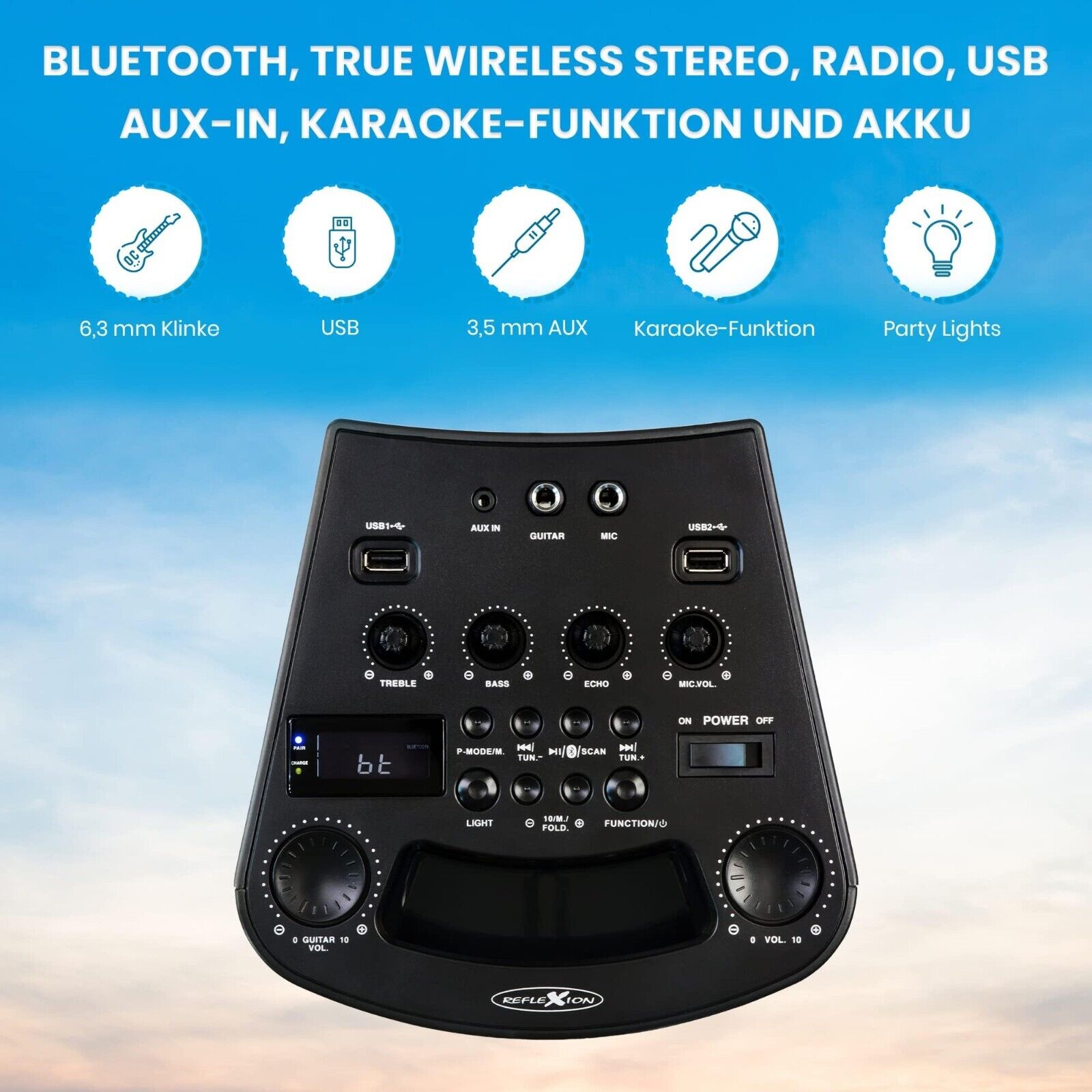 Reflexion PS07BT Mobile Disco Sound Machine with Bluetooth, Radio, Karaoke Battery 320w 