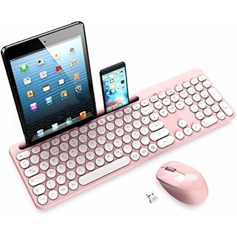 Kabelloses 2-in-1 Tastatur Maus Set – Ultradünnes Wireless Keyboard mit Silent Mouse, DE Layout, Rosa