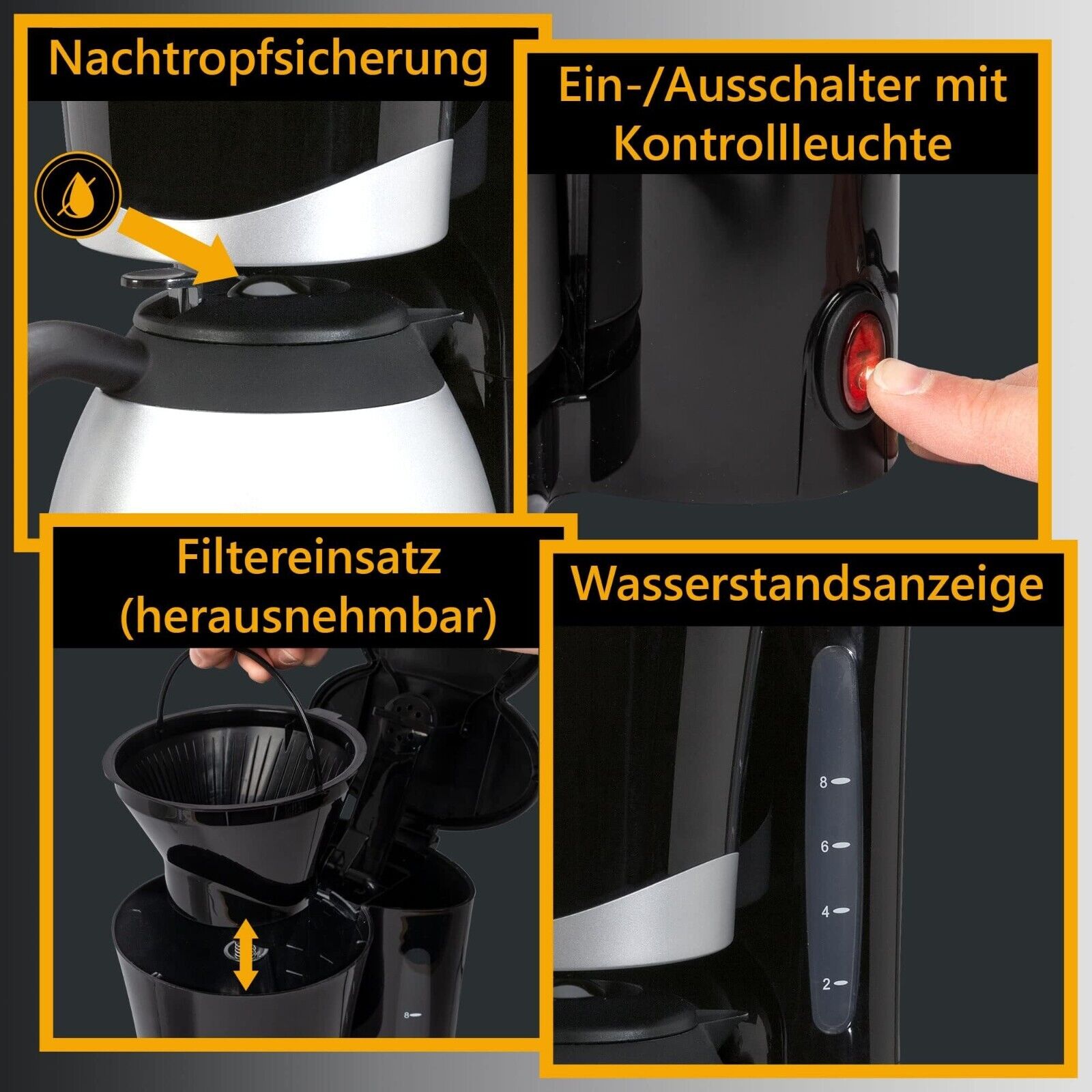 Clatronic KA 3327 Filterkaffeemaschine – 1L Thermoskanne, 8–10 Tassen, Aromaverschluss