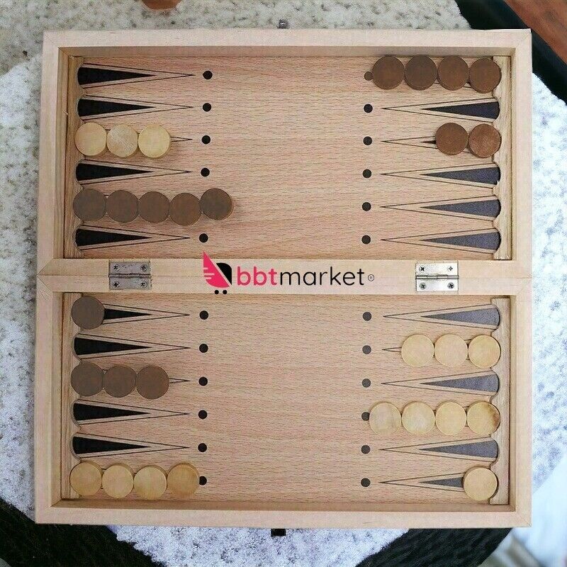 3-in-1 Schachspiel aus Holz mit Dame und Backgammon – Klappbares Familienspiel & Reisespiel 29,5 x 29,5 cm