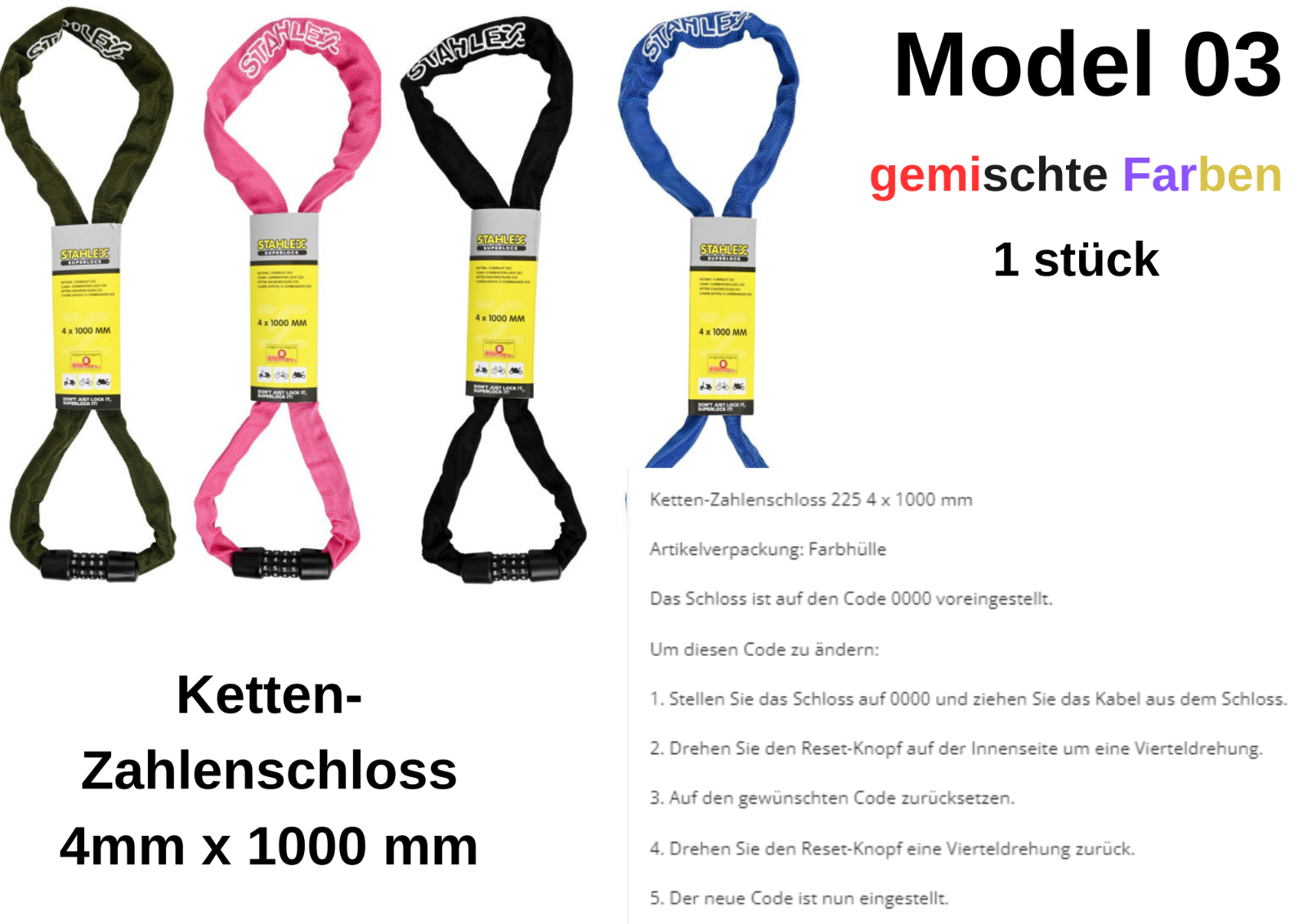 Stahlex Fahrradschloss mit Schlüssel Kabelschloss Kinder Sicherheitsschloss