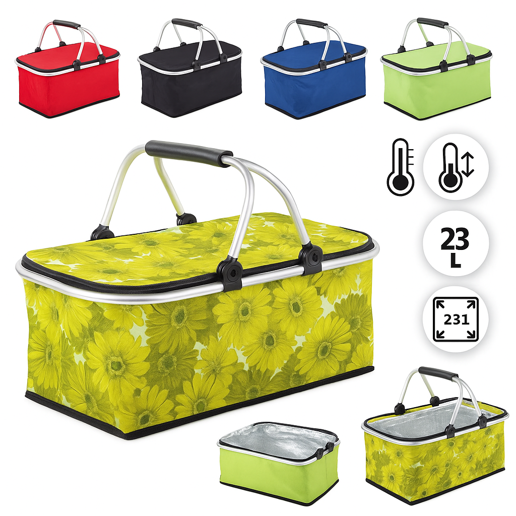 Thermo Einkaufskorb Faltbar 48x28x22cm – Isolierter Picknickkorb mit Reißverschluss & Alurahmen