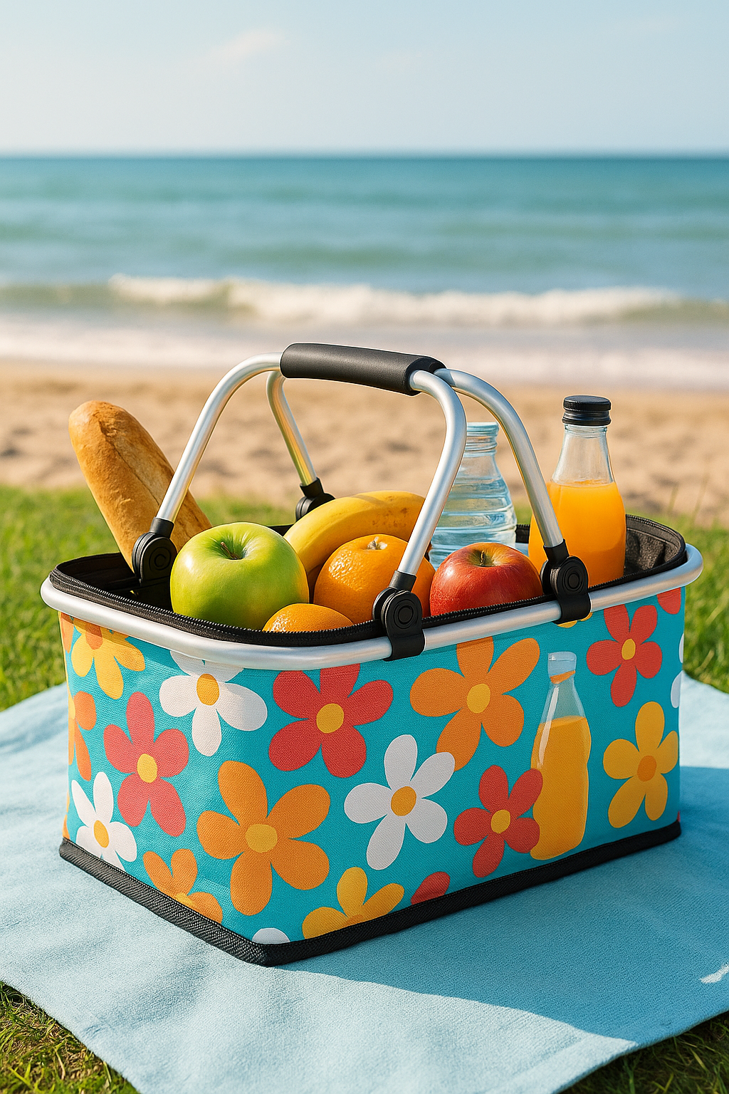 Thermo Einkaufskorb Faltbar 48x28x22cm – Isolierter Picknickkorb mit Reißverschluss & Alurahmen
