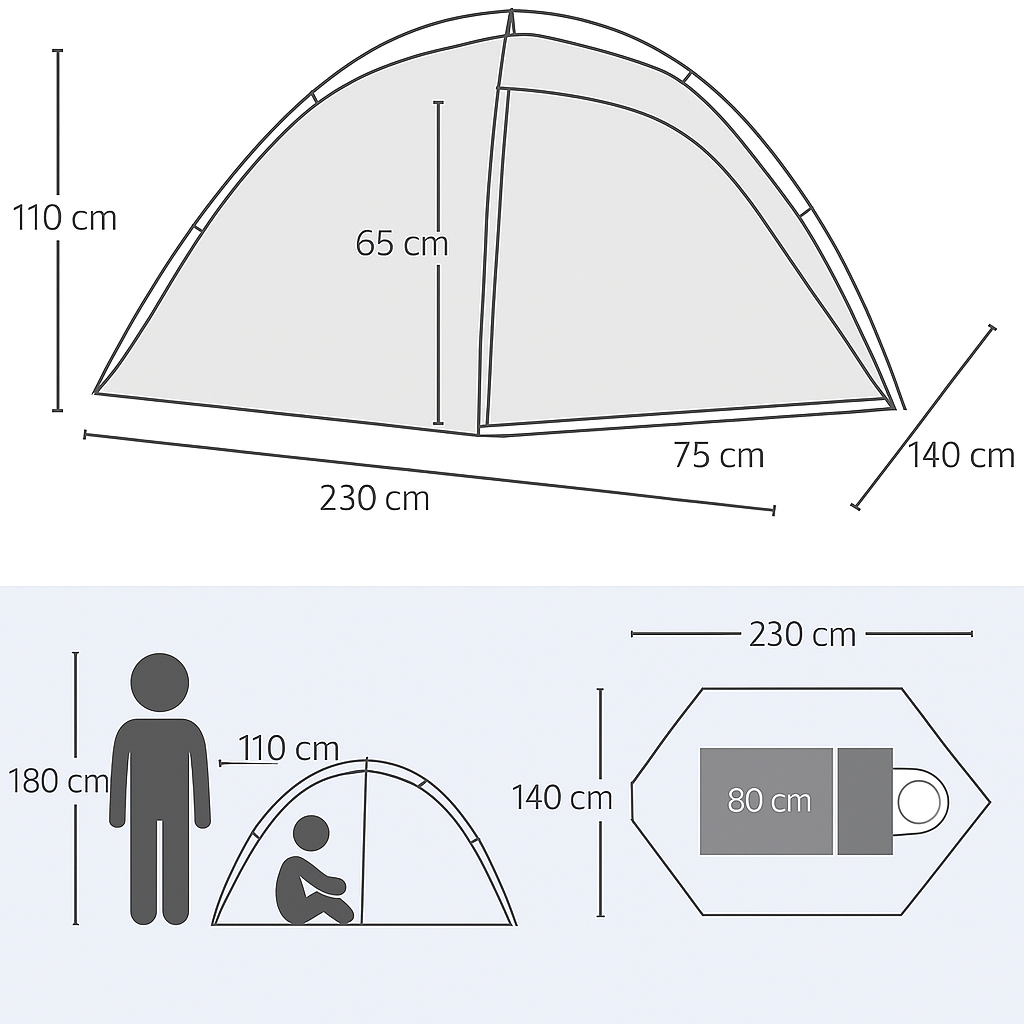 2 Personen Camping Zelt 230x140 Kuppelzelt 3000mm wasserdicht Festival Trekking