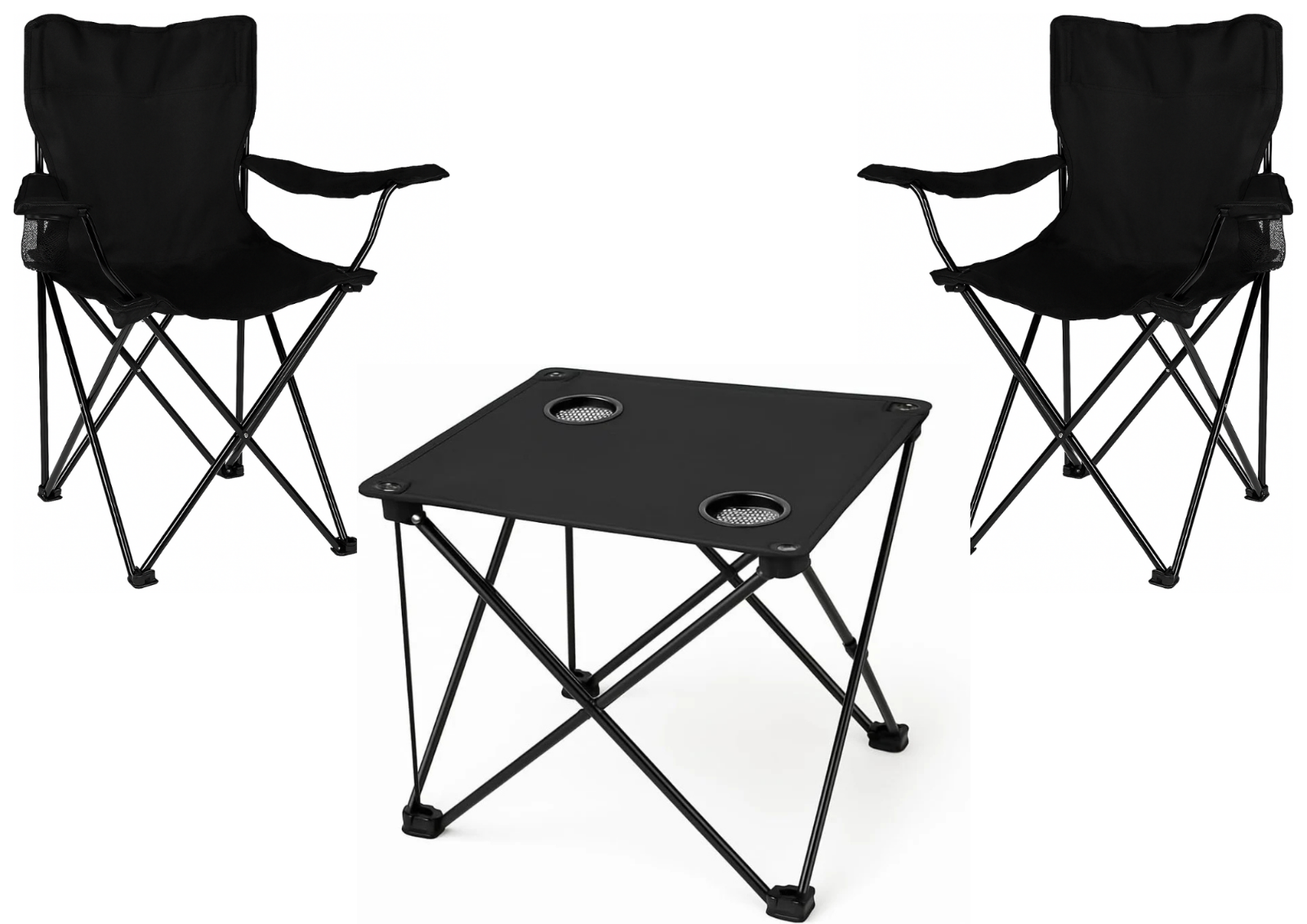 Camping Set 2x Klappstuhl Tisch faltbar Angelstuhl Outdoor mit Getränkehalter&Taschen