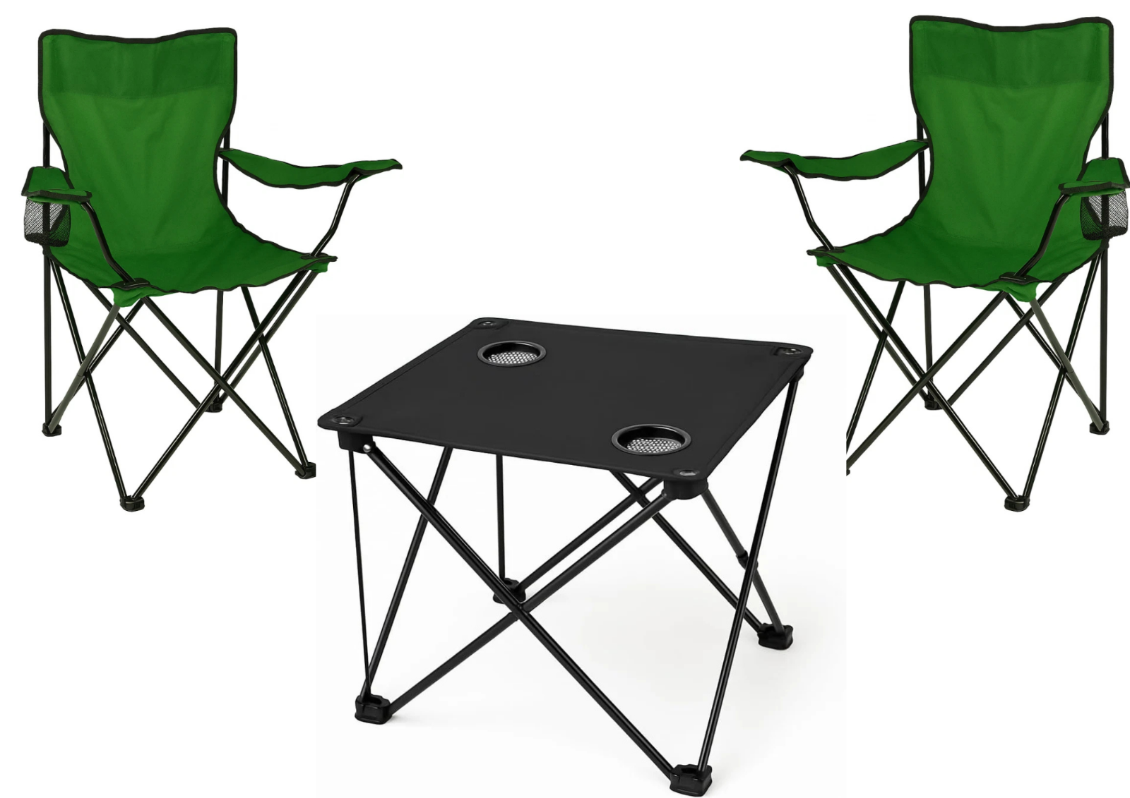 2x Klappstuhl Blau + 1x Campingtisch Schwarz Set – Faltbar mit Getränkehalter