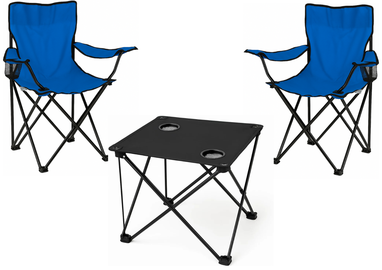 2x Klappstuhl Grün + 1x Campingtisch Schwarz Set – Faltbar mit Getränkehalter