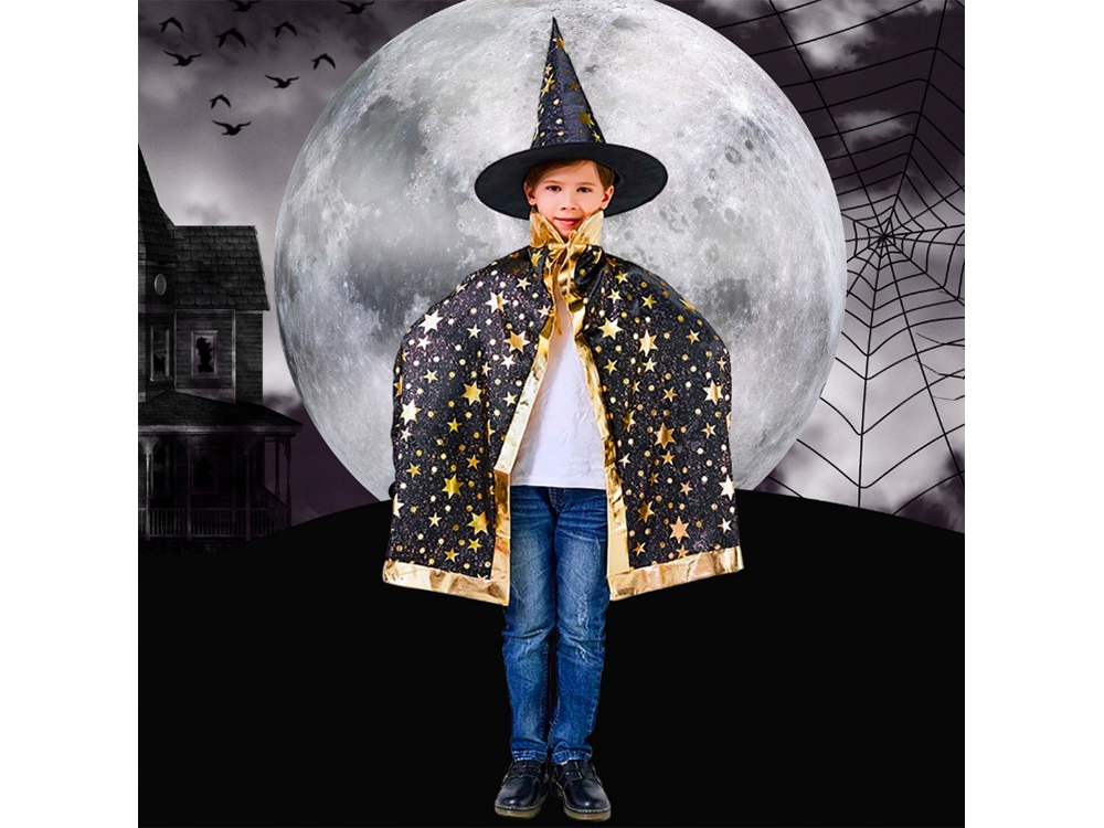 Kinder Halloween Kostüm Hexe Zauberer Umhang mit Hut 🎃 Karneval Verkleidung