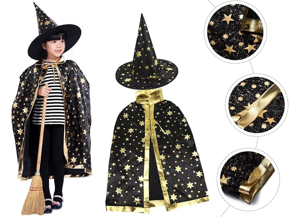 Kinder Halloween Kostüm Hexe Zauberer Umhang mit Hut 🎃 Karneval Verkleidung