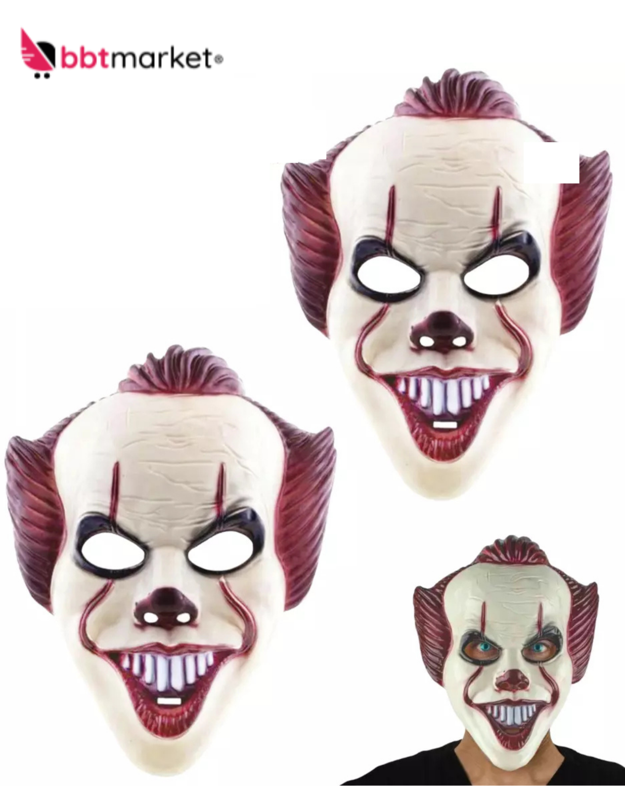 Halloween Pennywise Clown Maske – Horror Cosplay Maske für Erwachsene, Weiß