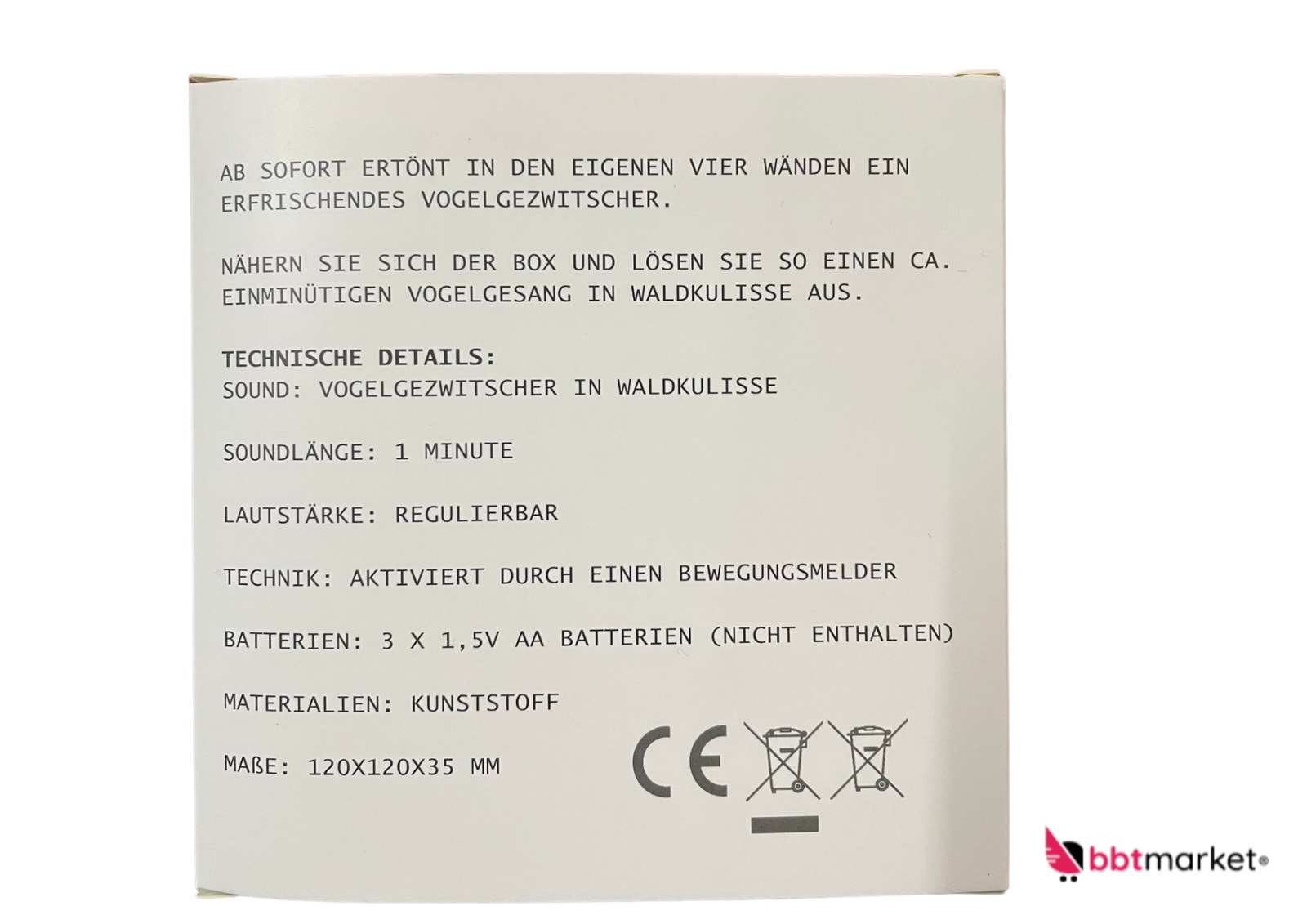 Soundbox Vogelgezwitscher Naturgeräusche Vogelgesang Box mit Bewegungsmelder