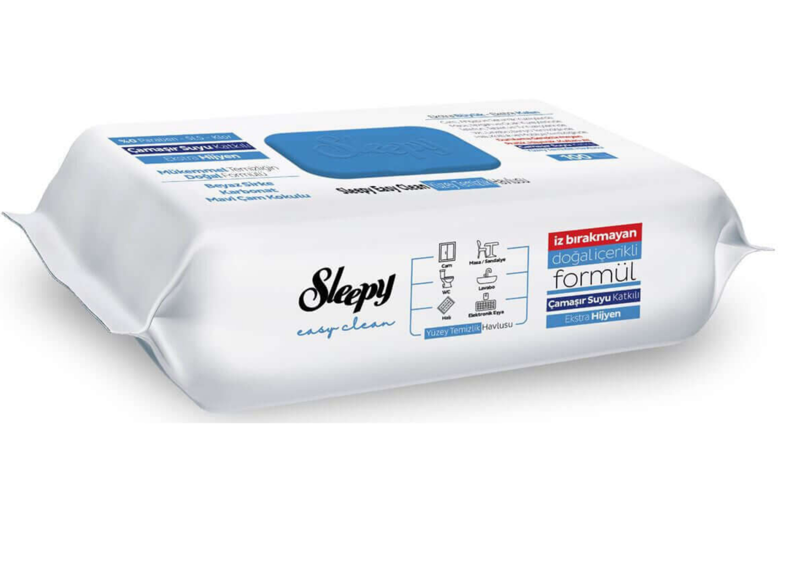 Sleepy Easy Clean Oberflächenreinigungstücher mit Bleichzusatz – 1er Pack (100 Blatt) | Einweg Putztücher mit Weißer Seife & Natron für Küche, Bad & Haushalt