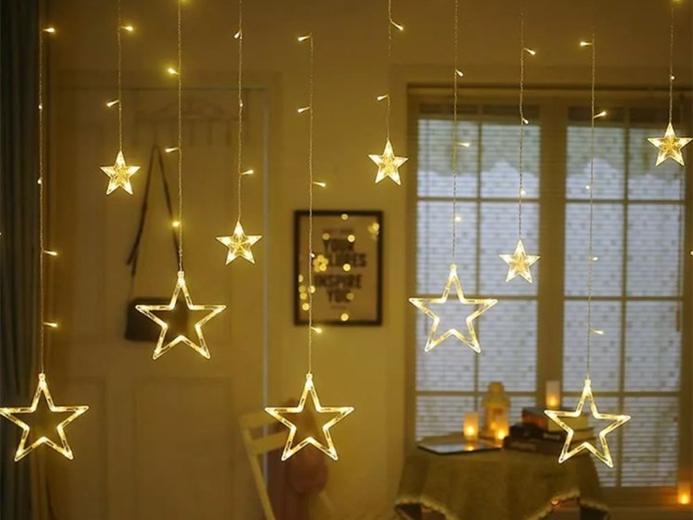 Stern Lichterkette Vorhang 138 LED Warmweiß IP44 Innen/Außen 8 Modi ✨