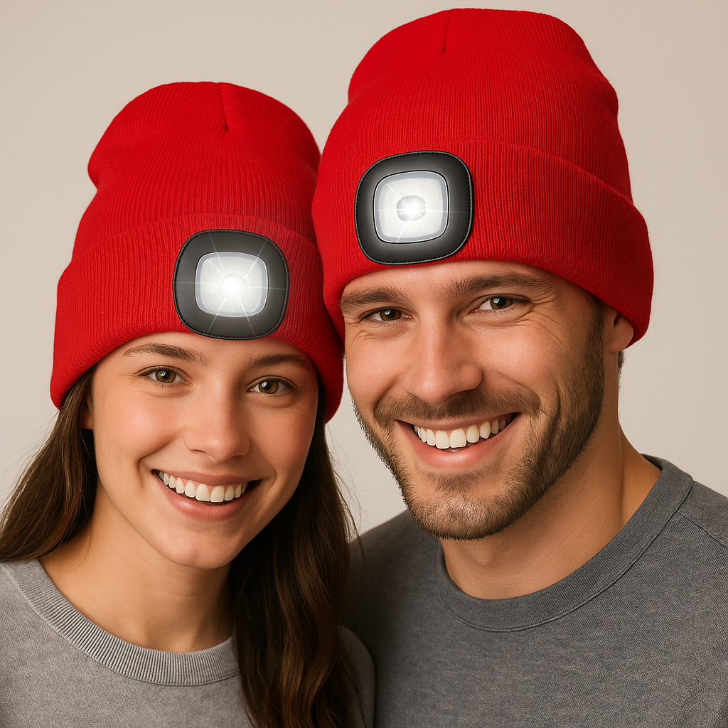 LED Strickmütze USB Aufladbar Rot Beanie Wintermütze mit Licht 💡🧢 1 Stück